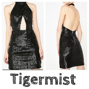 TIGER MIST Portia Sequin-stripe Cutout Mini Dress